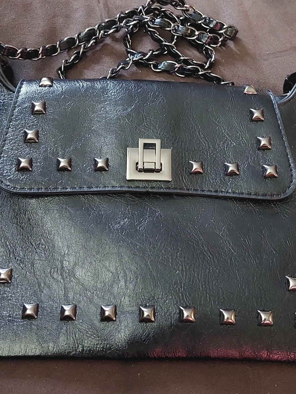Black Studded Chain Crossbody Bag